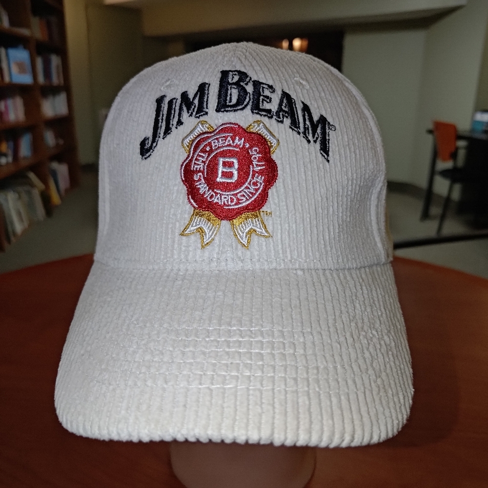Vtg Jim Beam Whiskey Corduroy Embroidered Strapback Classic Hat Cap